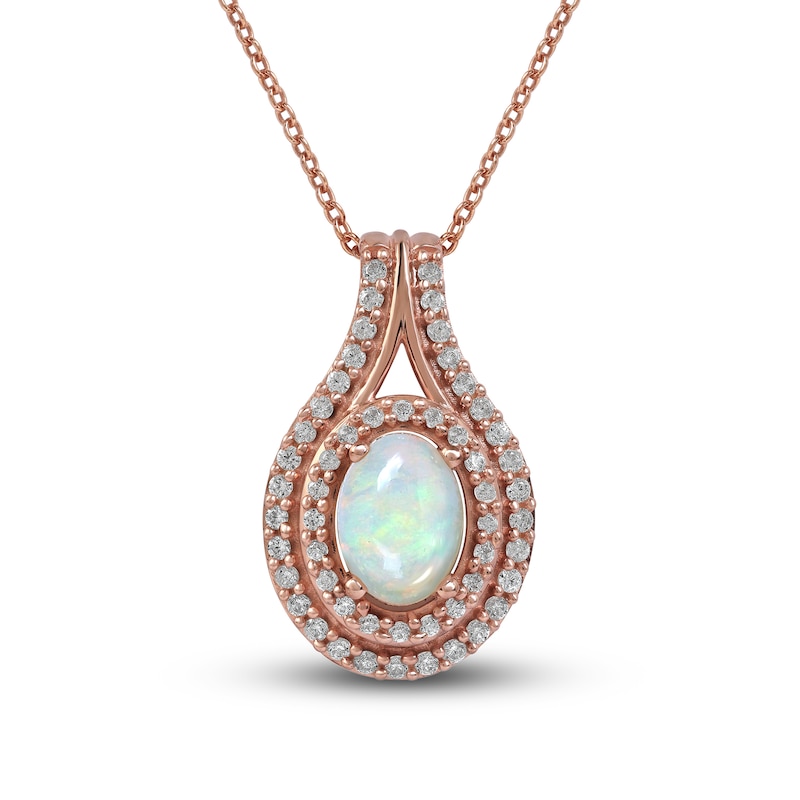 Ethiopian Opal & Diamond Necklace 1/4 ct tw Round-cut 10K Rose Gold 18"