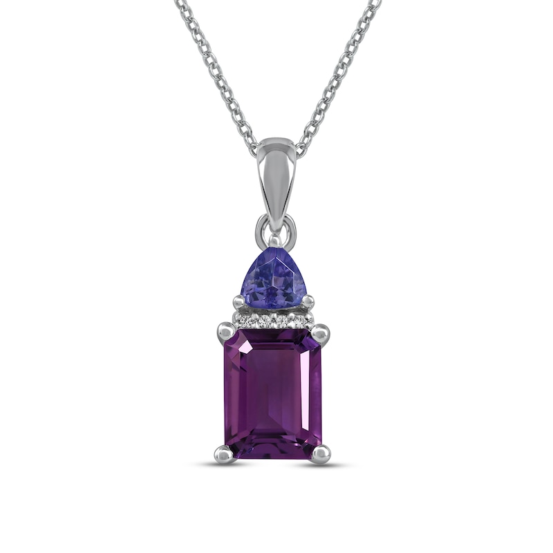 Amethyst, Tanzanite & White Lab-Created Sapphire Necklace Sterling Silver 18"