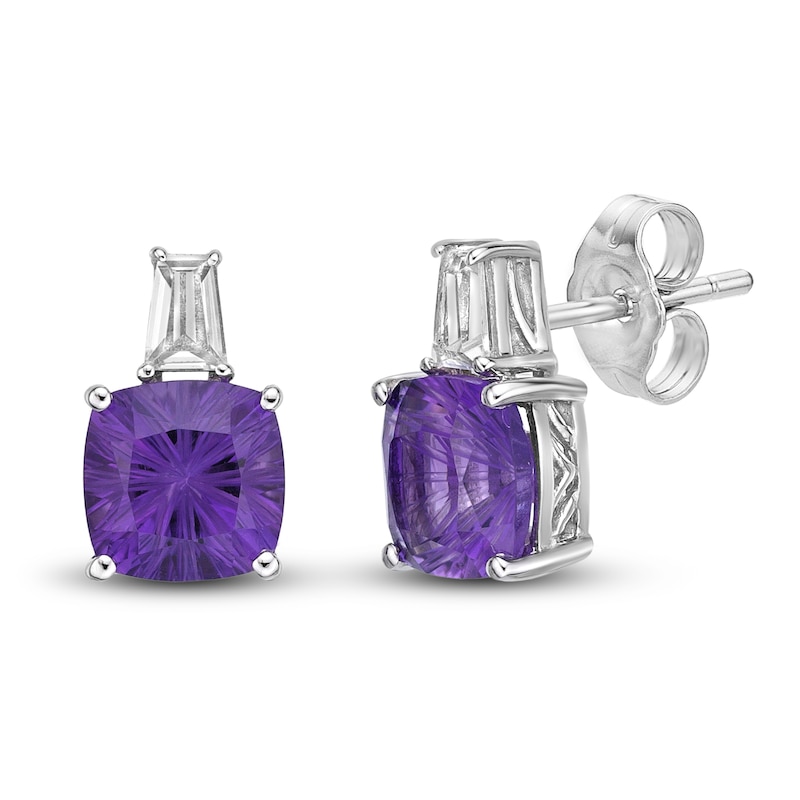 Main Image 1 of Luminous Cut Amethyst & White Topaz Earrings Sterling Silver