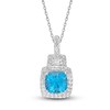 Luminous Cut Swiss Blue Topaz & White Topaz Necklace Sterling Silver 18"