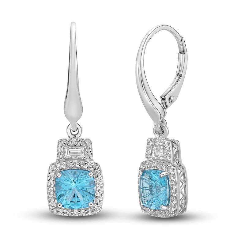 Main Image 1 of Luminous Cut Swiss Blue Topaz & White Topaz Drop Earrings Sterling Silver