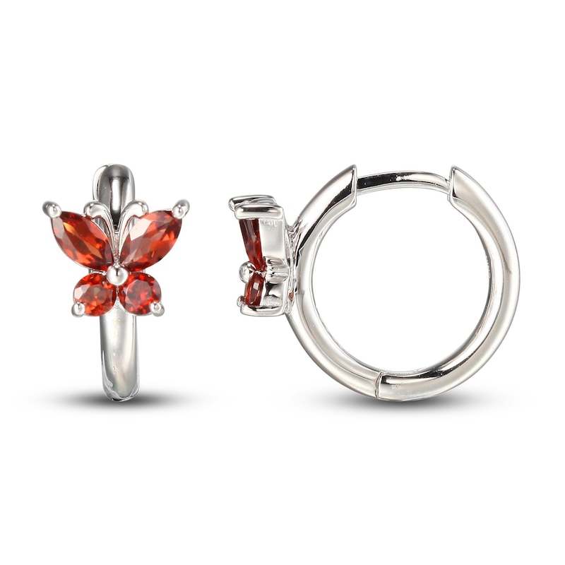 Main Image 2 of Garnet Butterfly Hoop Earrings Sterling Silver