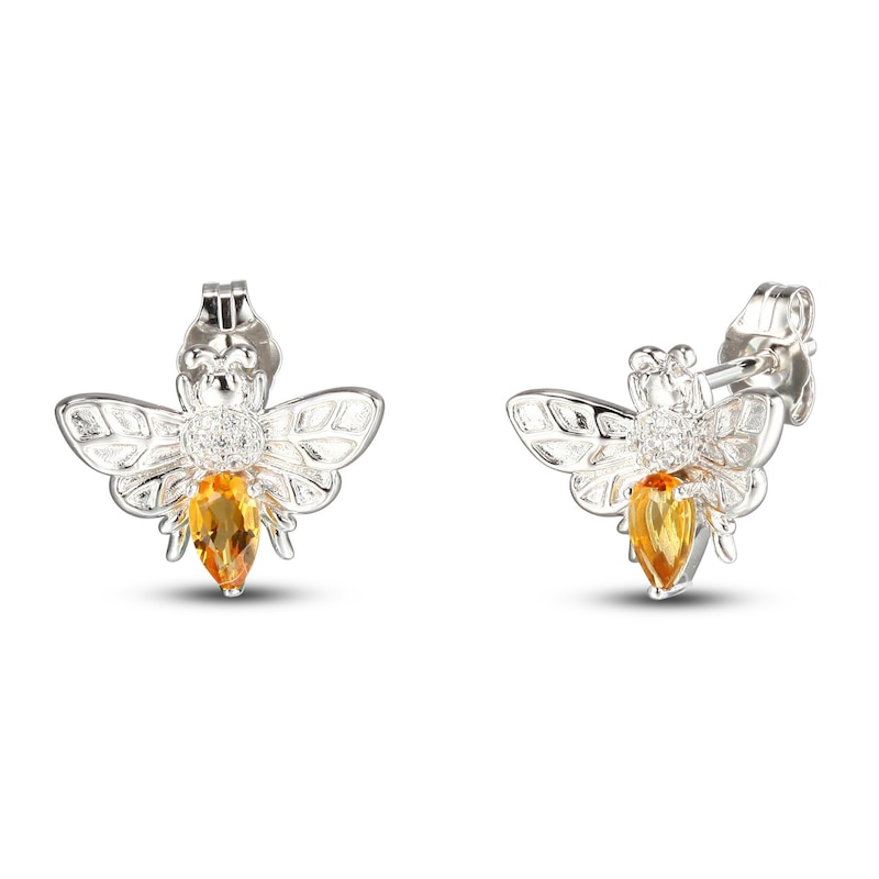 Citrine & White Lab-Created Sapphire Bee Earrings Sterling Silver