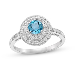 Swiss Blue & White Topaz Ring Sterling Silver