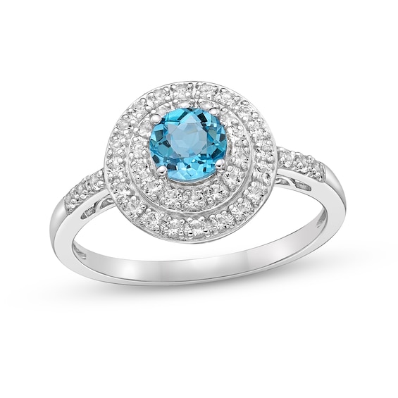 Swiss Blue & White Topaz Ring Sterling Silver