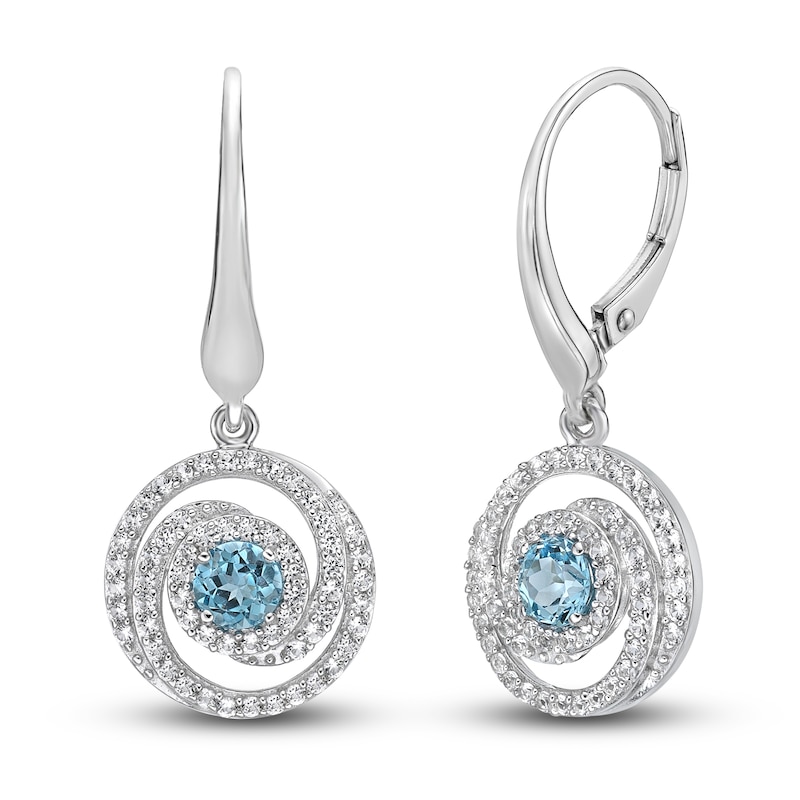 Swiss Blue Topaz & White Lab-Created Sapphire Swirl Dangle Earrings Sterling Silver