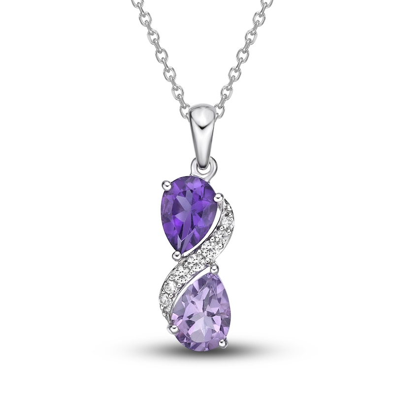 Amethyst & White Lab-Created Sapphire Necklace Sterling Silver 18"