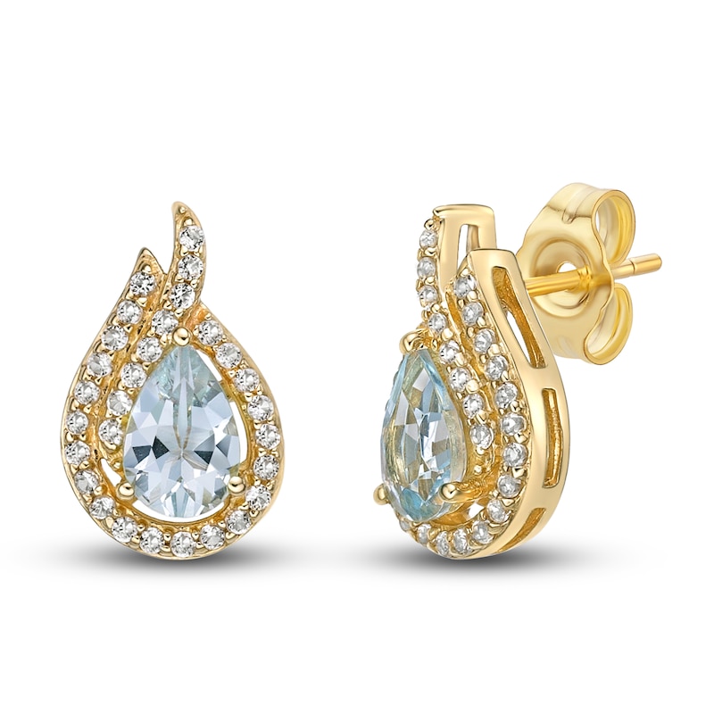 Main Image 1 of Aquamarine & White Topaz Earrings 10K Yellow Gold