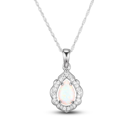 Lab-Created Opal & White Lab-Created Sapphire Necklace Sterling Silver 18"