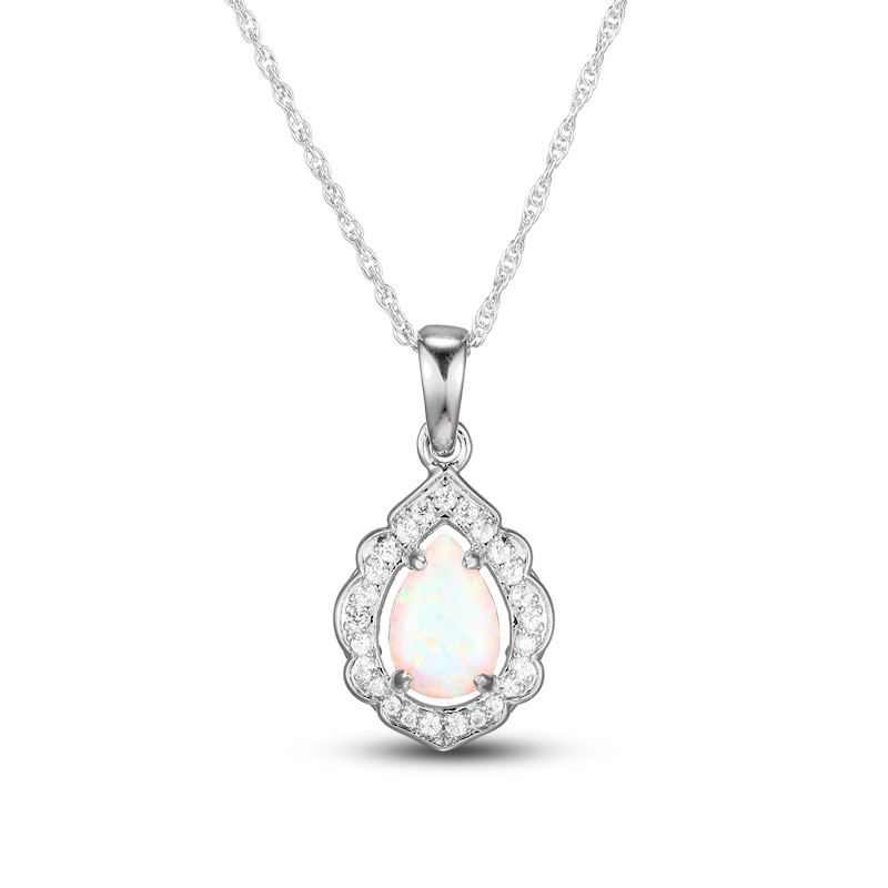 Main Image 1 of Lab-Created Opal & White Lab-Created Sapphire Necklace Sterling Silver 18&quot;