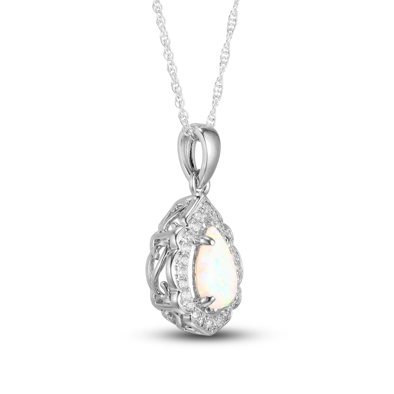 Main Image 2 of Lab-Created Opal & White Lab-Created Sapphire Necklace Sterling Silver 18&quot;