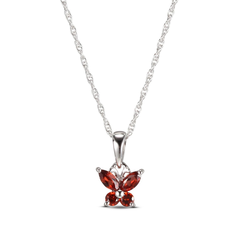 Garnet Butterfly Necklace Sterling Silver 18"