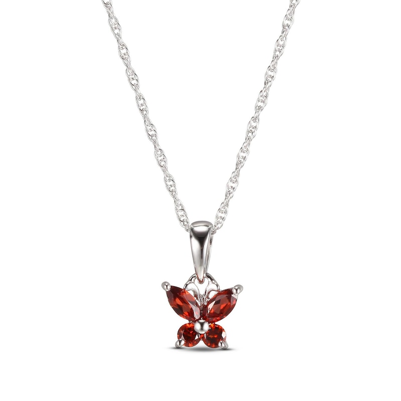 Main Image 1 of Garnet Butterfly Necklace Sterling Silver 18&quot;