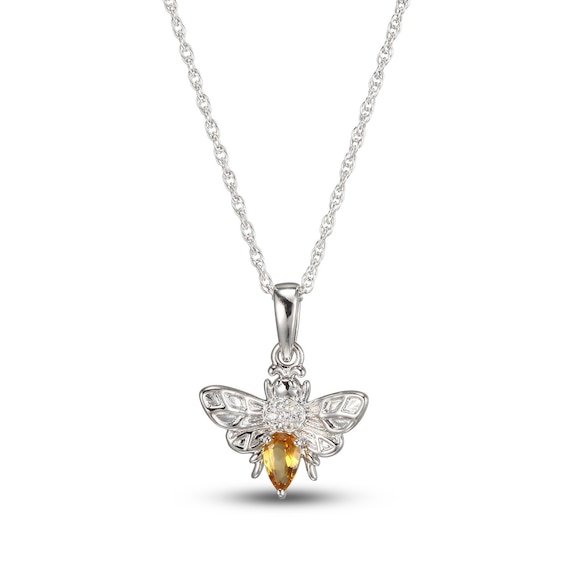 Citrine & White Lab-Created Sapphire Bee Necklace Sterling Silver 18"