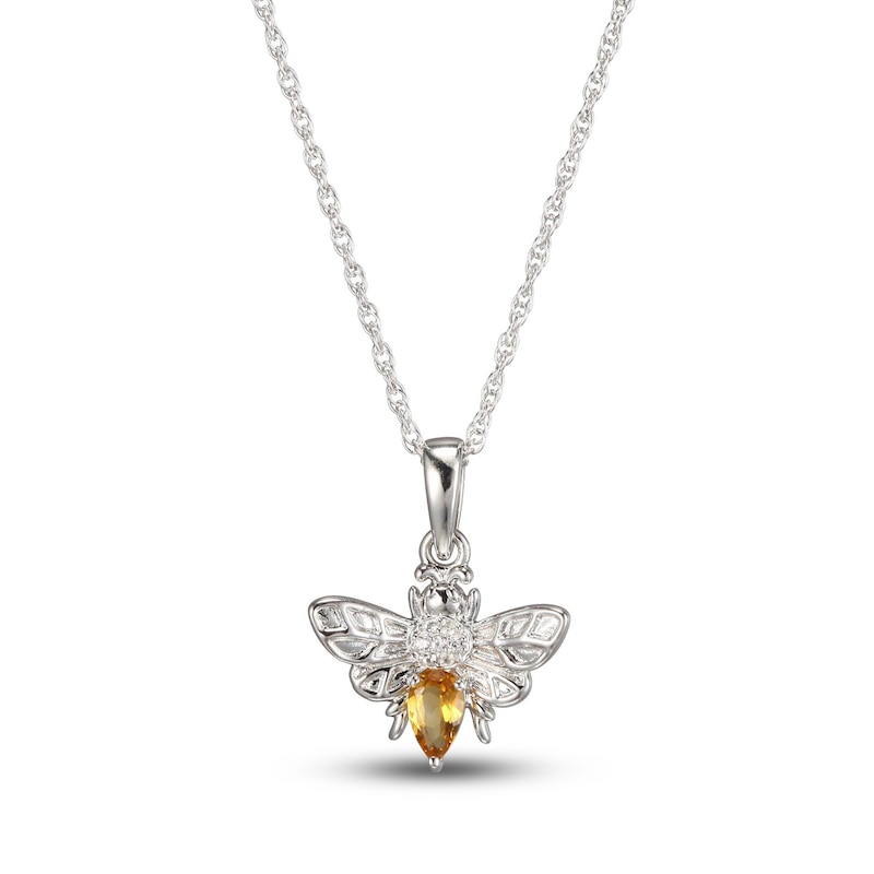 Main Image 1 of Citrine & White Lab-Created Sapphire Bee Necklace Sterling Silver 18&quot;