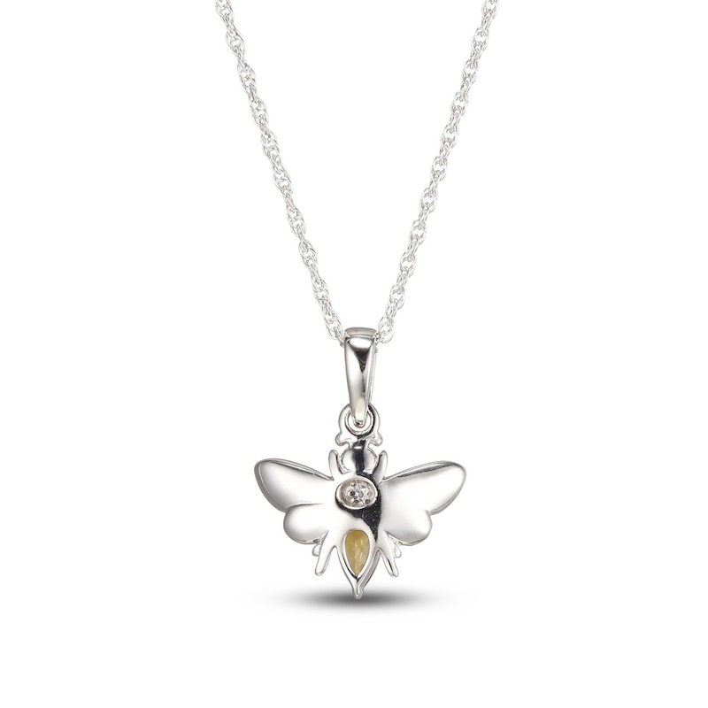 Main Image 3 of Citrine & White Lab-Created Sapphire Bee Necklace Sterling Silver 18&quot;