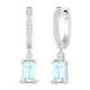 Thumbnail Image 0 of Aquamarine & White Lab-Created Sapphire Dangle Hoop Earrings Sterling Silver