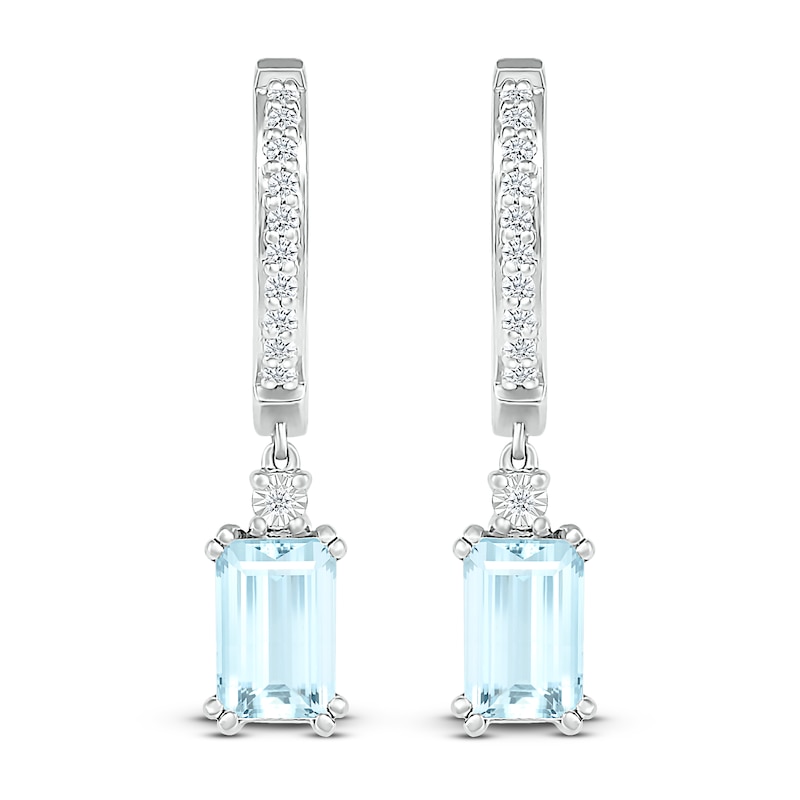 Main Image 2 of Aquamarine & White Lab-Created Sapphire Dangle Hoop Earrings Sterling Silver
