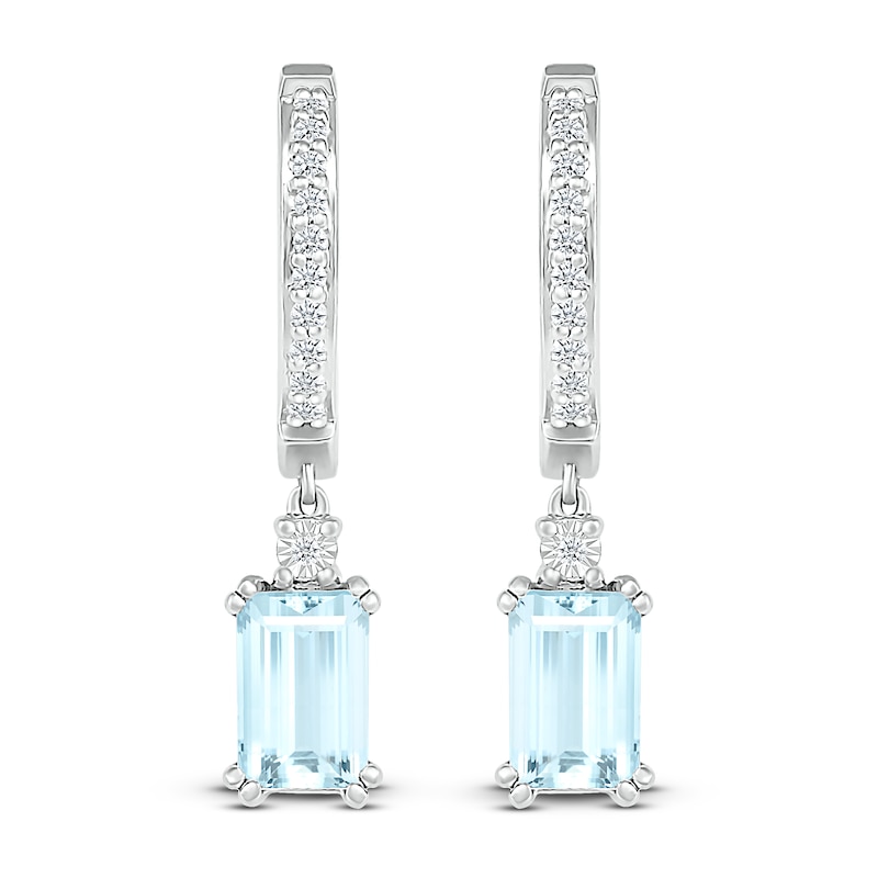 Aquamarine & White Lab-Created Sapphire Dangle Hoop Earrings Sterling Silver