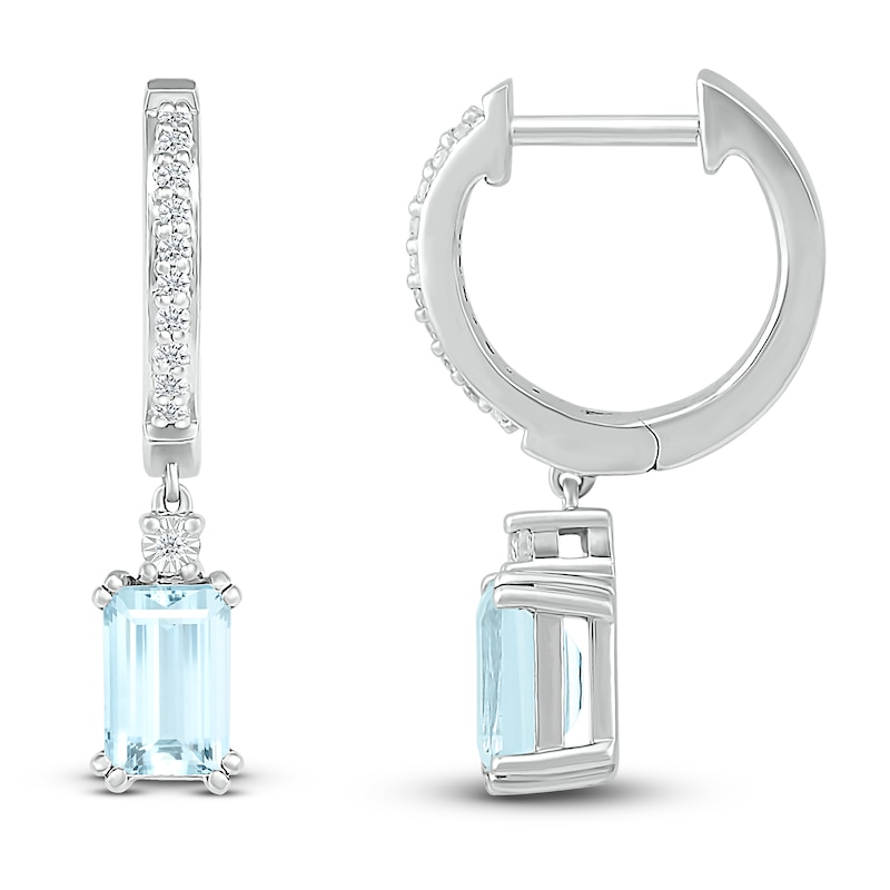 Aquamarine & White Lab-Created Sapphire Dangle Hoop Earrings Sterling Silver