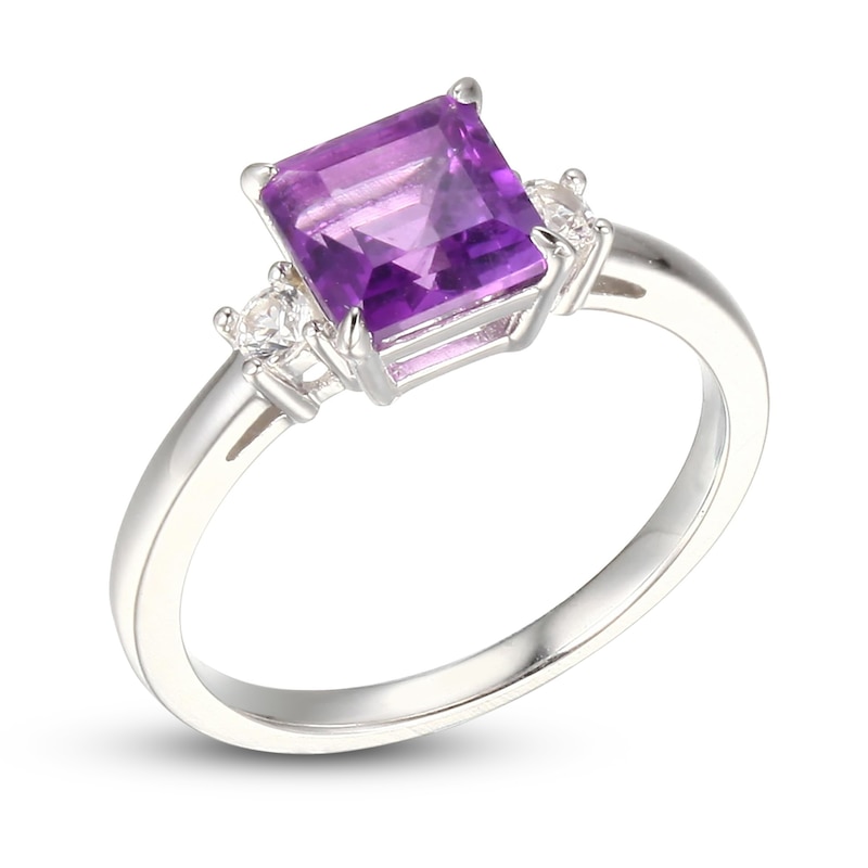 Main Image 2 of Amethyst & White Lab-Created Sapphire Ring Sterling Silver