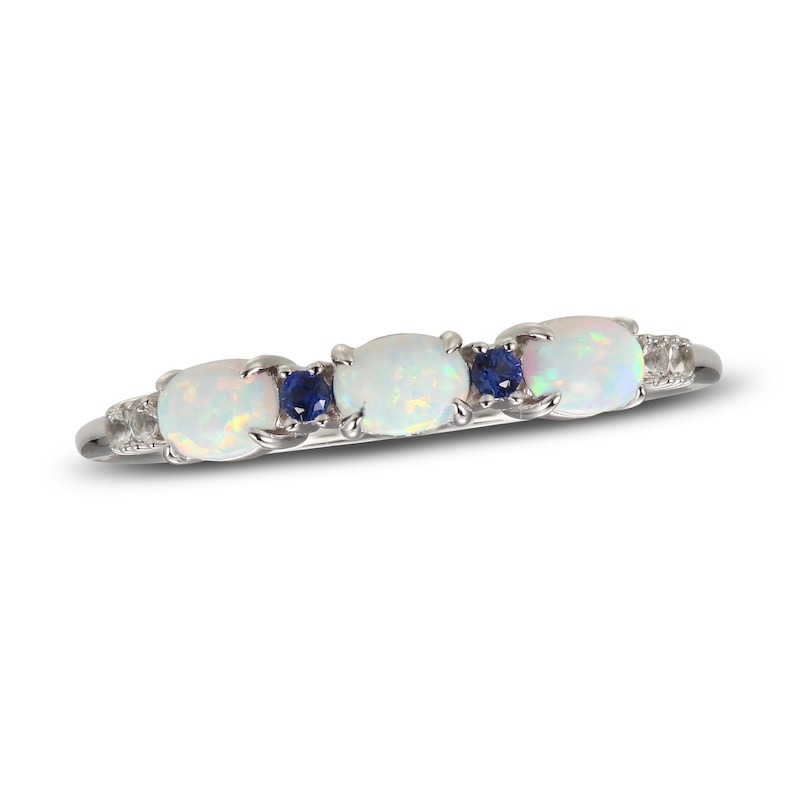 Lab-Created Opal, Blue & White Lab-Created Sapphire Ring Sterling Silver