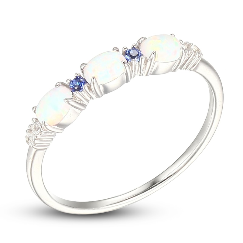 Lab-Created Opal, Blue & White Lab-Created Sapphire Ring Sterling Silver