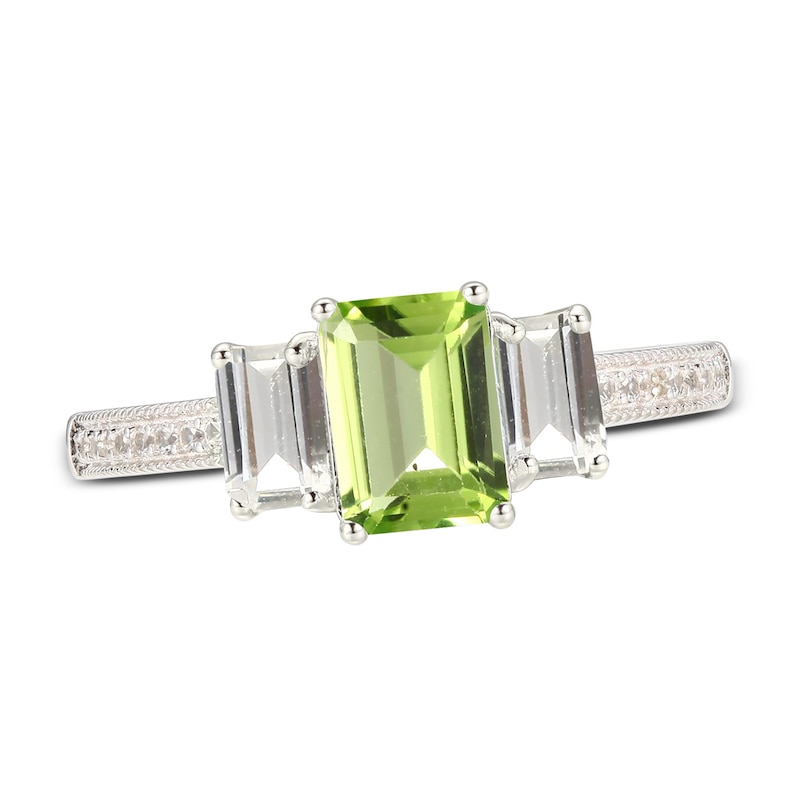 Main Image 1 of Peridot & White Lab-Created Sapphire Three-Stone Ring Sterling Silver