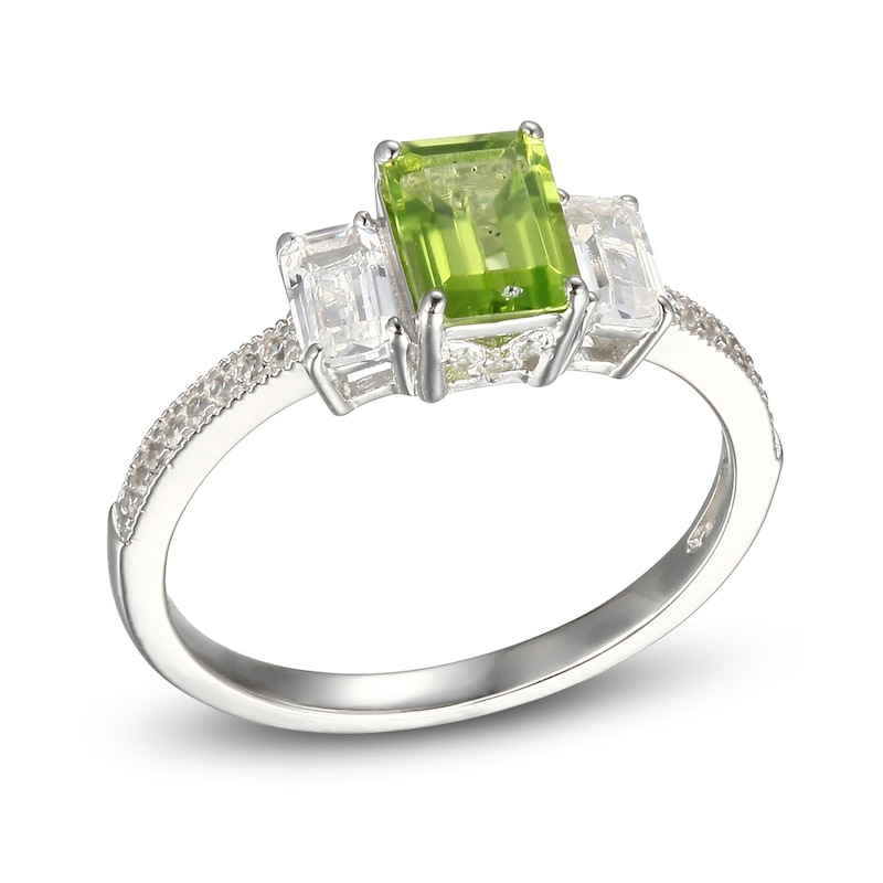 Peridot & White Lab-Created Sapphire Three-Stone Ring Sterling Silver