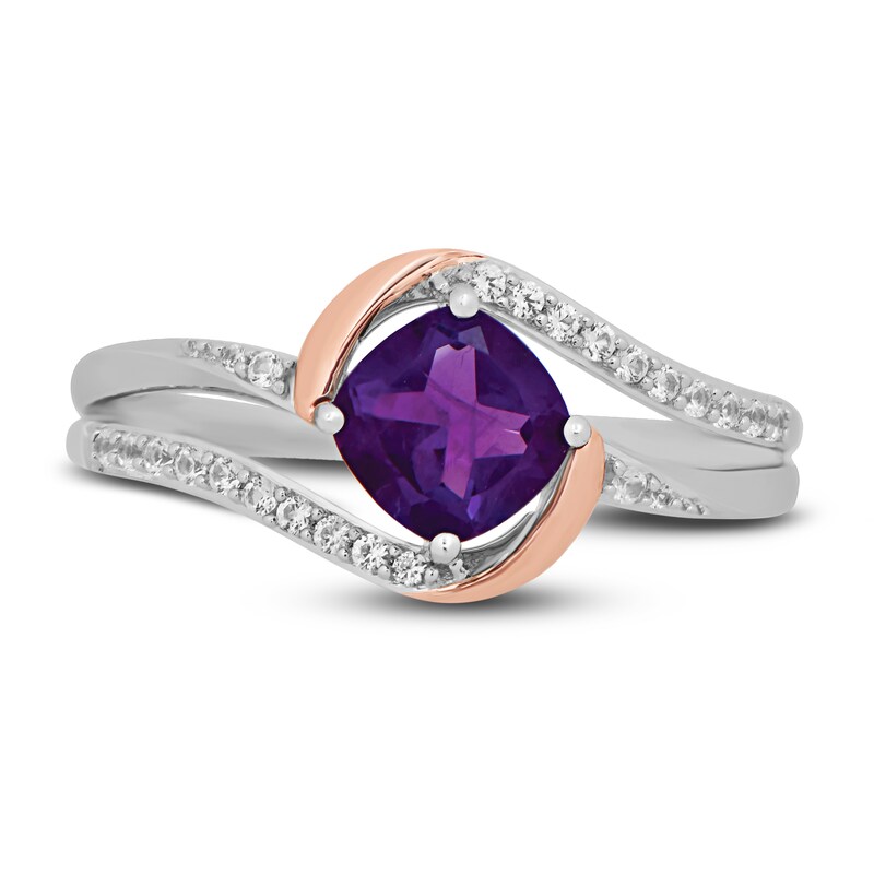 Amethyst & White Lab-Created Sapphire Ring Sterling Silver & 10K Rose Gold