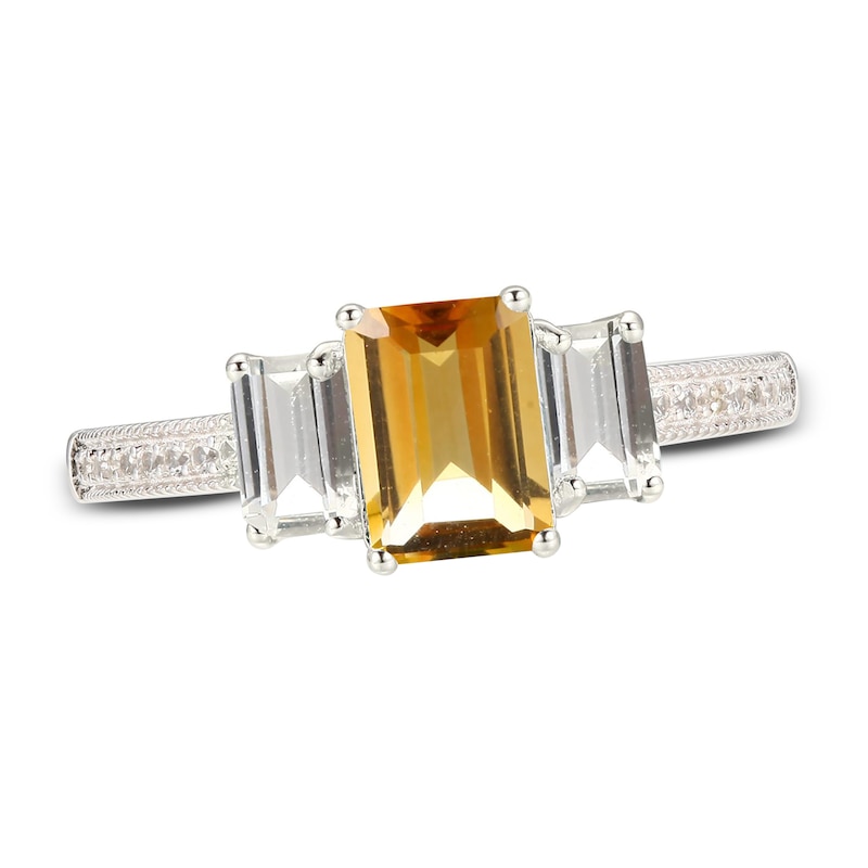 Main Image 1 of Citrine & White Lab-Created Sapphire Three-Stone Ring Sterling Silver