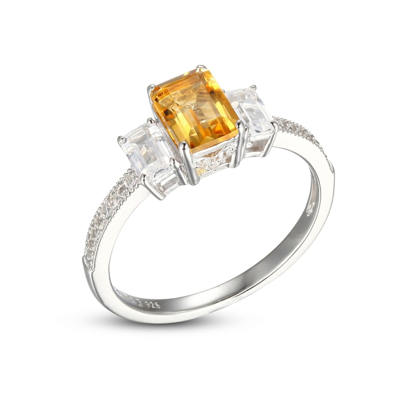 Citrine & White Lab-Created Sapphire Three-Stone Ring Sterling Silver
