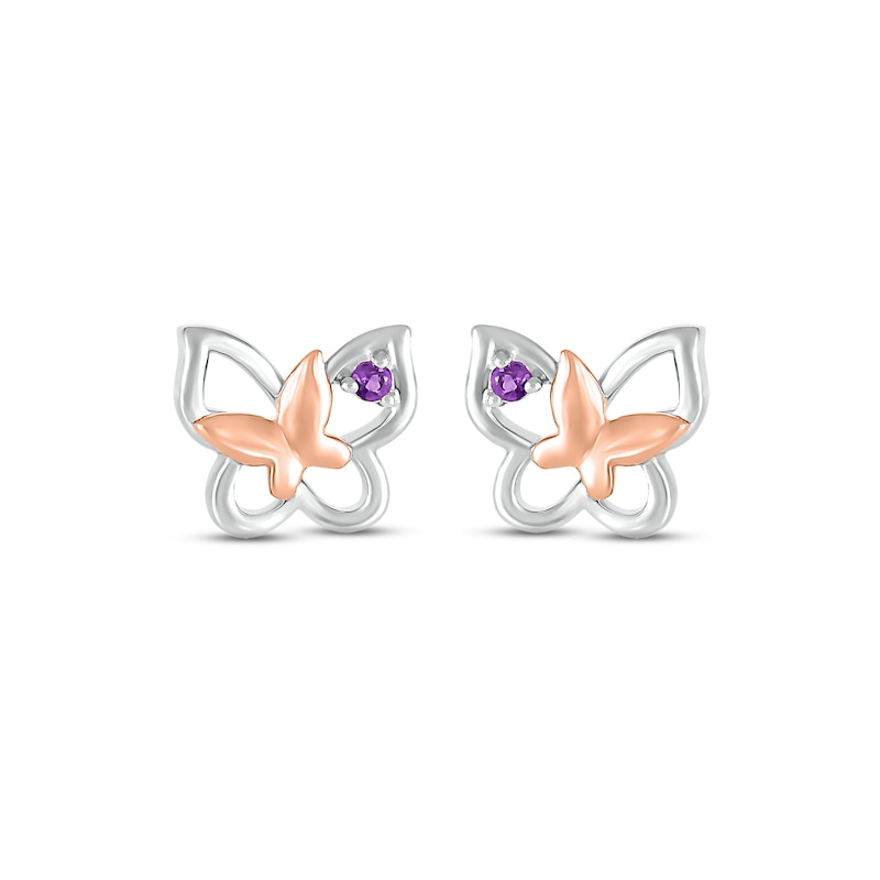 Main Image 2 of Amethyst Butterfly Earrings Sterling Silver & 10K Rose Gold