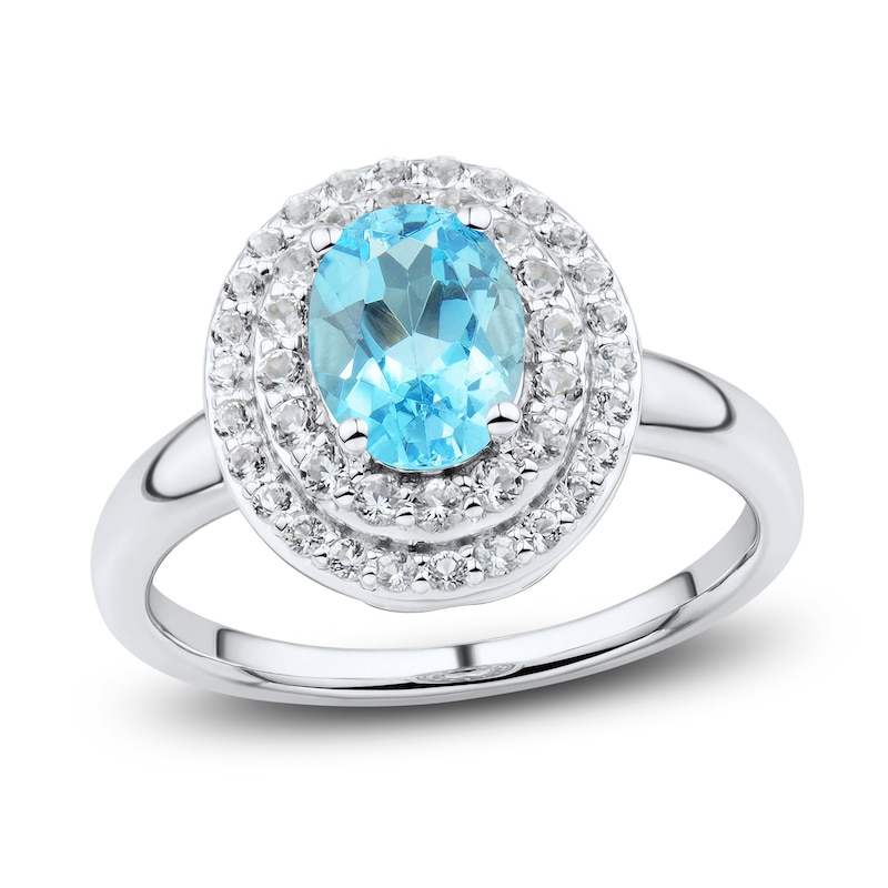 Main Image 1 of Swiss Blue Topaz & White Lab-Created Sapphire Ring Sterling Silver