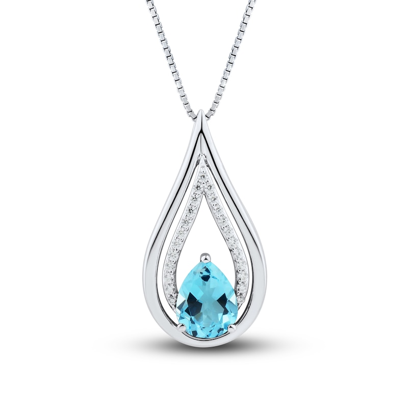 Main Image 1 of Swiss Blue Topaz & White Lab-Created Sapphire Necklace Sterling Silver 18&quot;