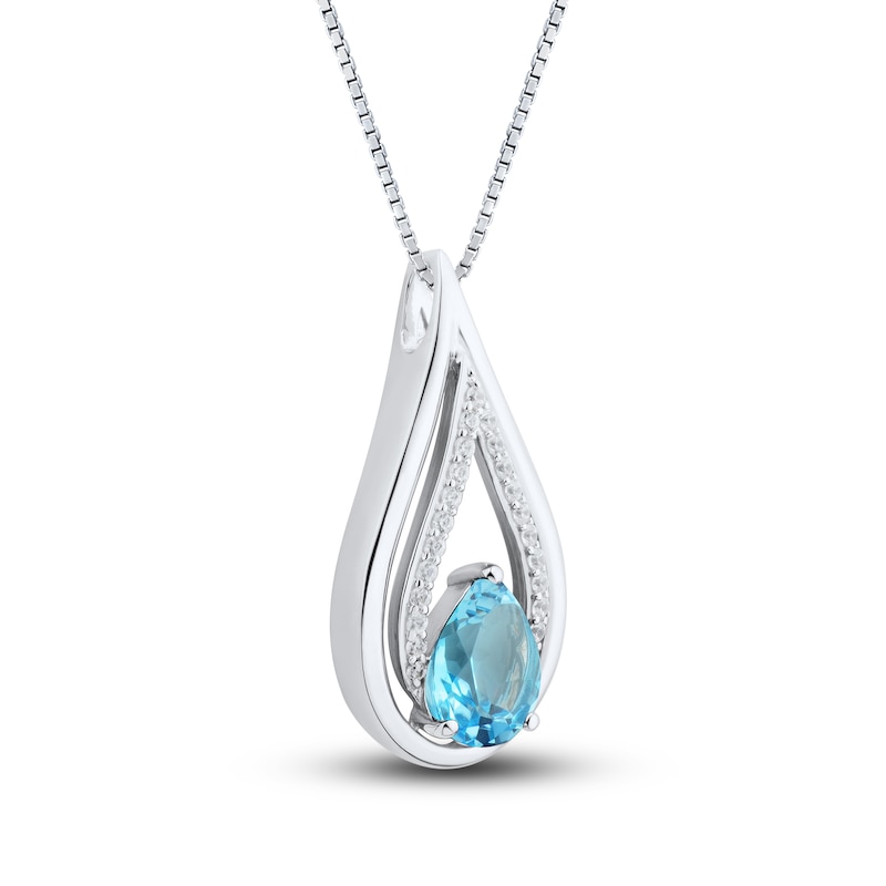 Main Image 2 of Swiss Blue Topaz & White Lab-Created Sapphire Necklace Sterling Silver 18&quot;