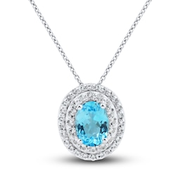 Swiss Blue Topaz & White Lab-Created Sapphire Necklace Sterling Silver 18"