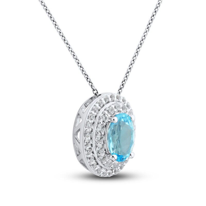 Main Image 2 of Swiss Blue Topaz & White Lab-Created Sapphire Necklace Sterling Silver 18&quot;