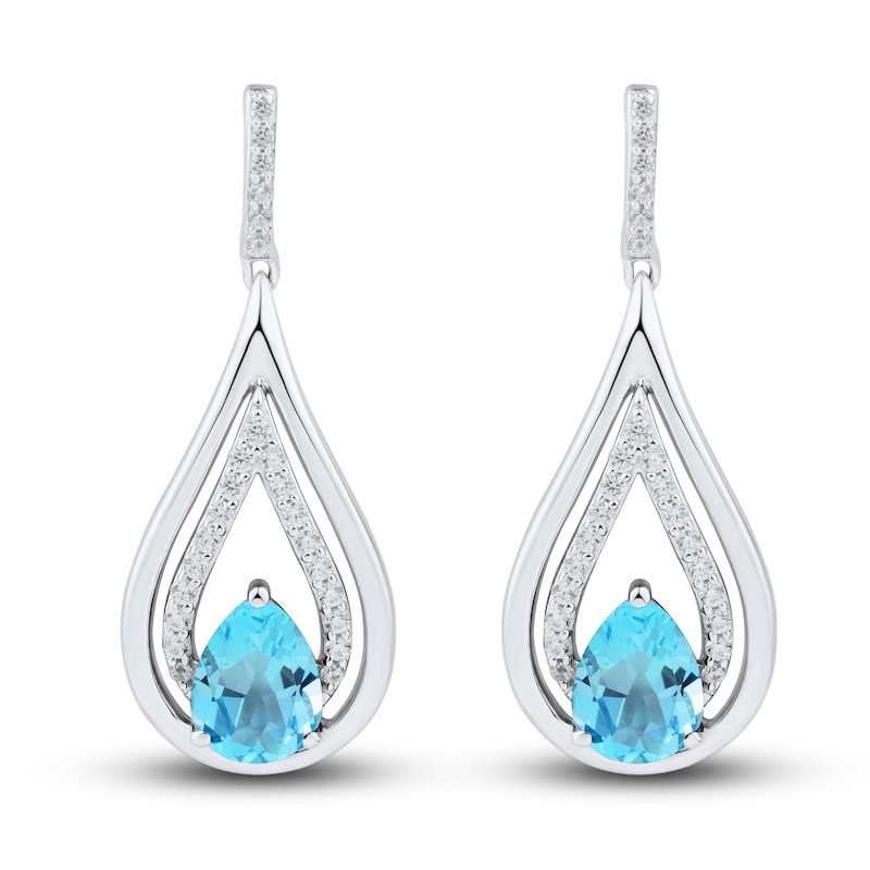 Main Image 2 of Swiss Blue Topaz & White Lab-Created Sapphire Drop Earrings Sterling Silver