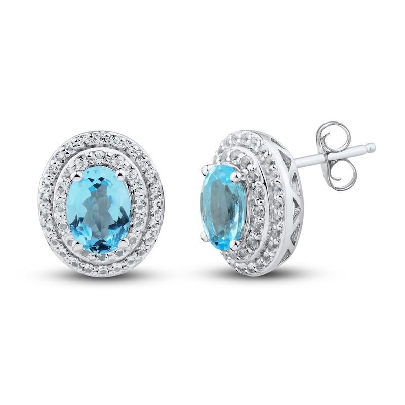 Main Image 1 of Swiss Blue Topaz & White Lab-Created Sapphire Earrings Sterling Silver
