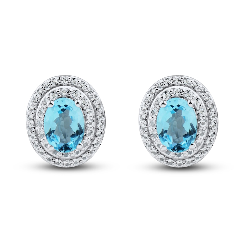 Main Image 2 of Swiss Blue Topaz & White Lab-Created Sapphire Earrings Sterling Silver