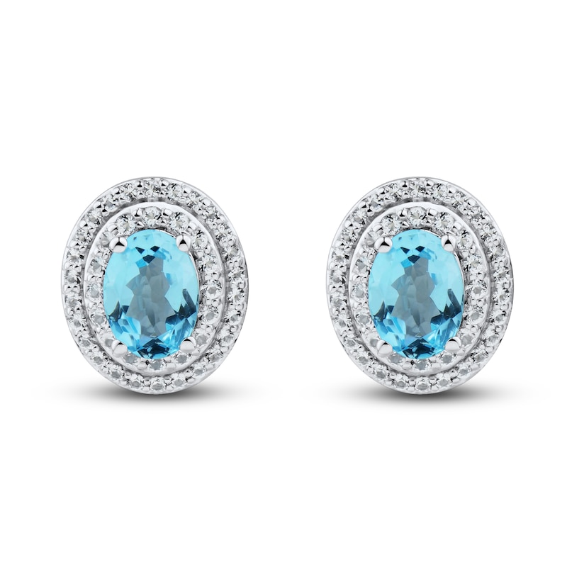 Swiss Blue Topaz & White Lab-Created Sapphire Earrings Sterling Silver