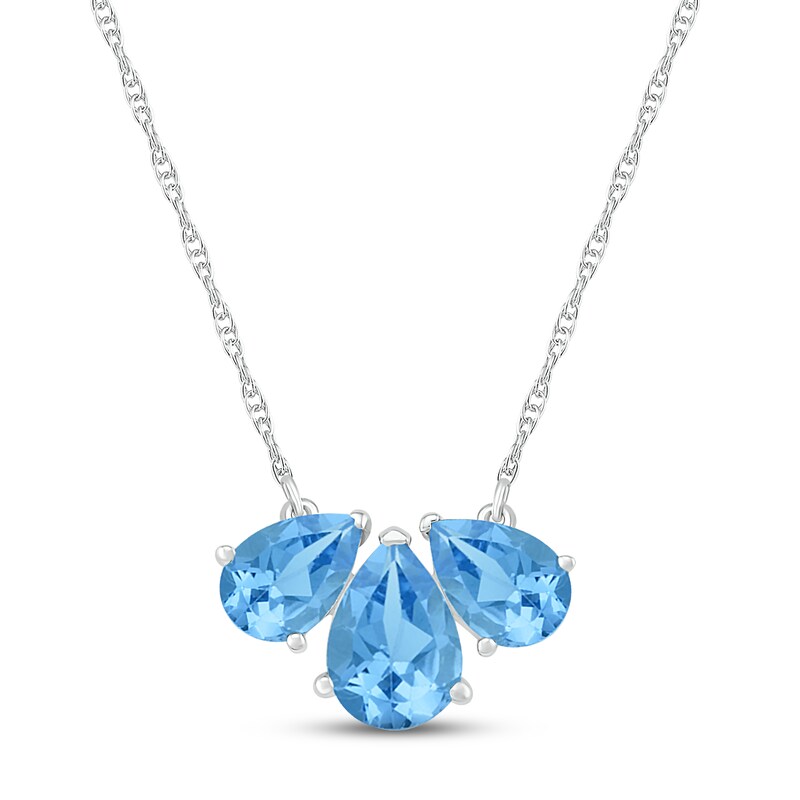 Main Image 1 of Swiss Blue Topaz Three-Stone Necklace Sterling Silver 18&quot;