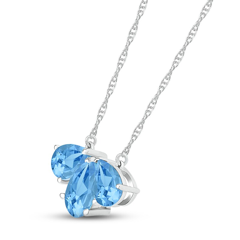 Main Image 2 of Swiss Blue Topaz Three-Stone Necklace Sterling Silver 18&quot;
