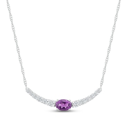 Amethyst & White Lab-Created Sapphire Curved Bar Necklace Sterling Silver 18"