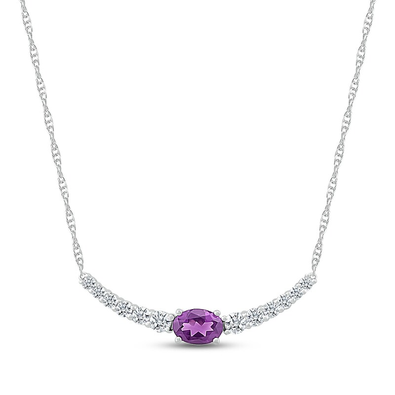 Main Image 1 of Amethyst & White Lab-Created Sapphire Curved Bar Necklace Sterling Silver 18&quot;