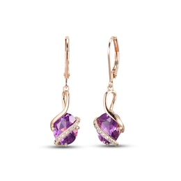 Amethyst & White Lab-Created Sapphire Drop Earrings 10K Rose Gold