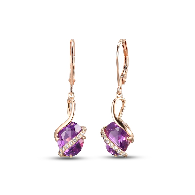 Main Image 1 of Amethyst & White Lab-Created Sapphire Drop Earrings 10K Rose Gold