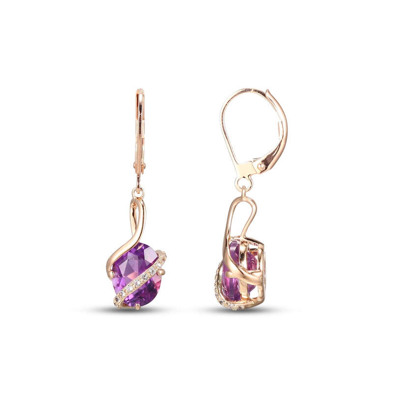 Main Image 2 of Amethyst & White Lab-Created Sapphire Drop Earrings 10K Rose Gold