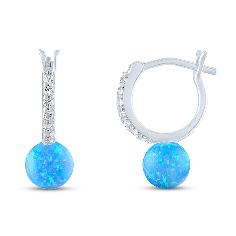 Main Image 2 of Blue Lab-Created Opal & White Lab-Created Sapphire Sphere Earrings Sterling Silver